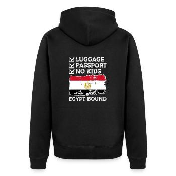 Gepäck Passport No Kids Ägypten Bound Urlaub Trip - Unisex Premium Bio Zip Hoodie - Schwarz - Hinten - Nico (187cm)