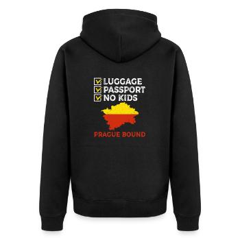 Luggage Passport No Kids Prague Bound Holiday Trip - Unisex Premium Organic Zip Hoodie - black - Back - Nico (187cm)