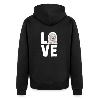Vieux chien de berger anglais Sheepie Bobtail - Veste à capuche bio Premium Unisexe - noir - Dos - Nico (187cm)
