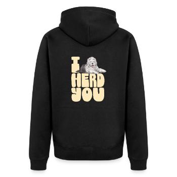 Vieux chien de berger anglais Sheepie Bobtail - Veste à capuche bio Premium Unisexe - noir - Dos - Nico (187cm)