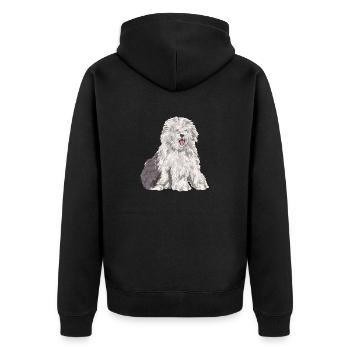 Vieux chien de berger anglais Sheepie Bobtail - Veste à capuche bio Premium Unisexe - noir - Dos - Nico (187cm)