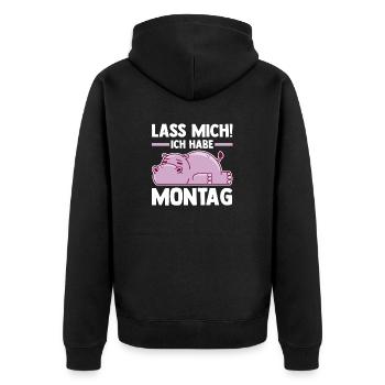 Flusspferd Lass Mich Ich Habe Montag - Unisex Premium Bio Zip Hoodie - Schwarz - Hinten - Nico (187cm)