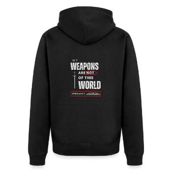 My Weapons are not of this World - Ephesians 6 - Unisex Premium Bio Zip Hoodie - Schwarz - Hinten - Nico (187cm)