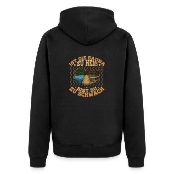 Ist die Sauna zu heiss bist du zu schwach Banja - Unisex Premium Bio Zip Hoodie - Schwarz - Hinten - Nico (187cm)