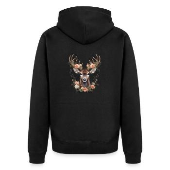 Ersatz Dirndl Hirschgeweih Hirsch Blumen Damen - Unisex Premium Bio Zip Hoodie - Schwarz - Hinten - Nico (187cm)