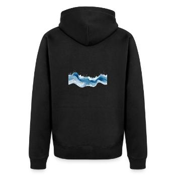 Wellenmotiv im Linienstil - Symphonie in Blautönen - Unisex Premium Bio Zip Hoodie - Schwarz - Hinten - Nico (187cm)