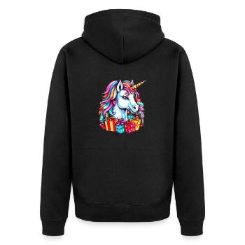 Einhorn Motto Weihnachtsfeier - Niedliches Einhorn - Unisex Premium Bio Zip Hoodie - Schwarz - Hinten - Nico (187cm)