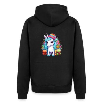 Cool Unicorn Christmas with Santa Hat and Rainbow - Unisex Premium Organic Zip Hoodie - black - Back - Nico (187cm)