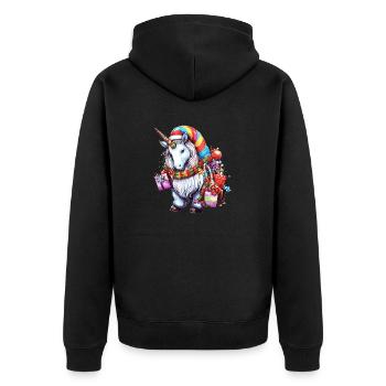 Weihnachts-Einhorn-Design - Niedliche Einhorn-Weihnachten - Unisex Premium Bio Zip Hoodie - Schwarz - Hinten - Nico (187cm)