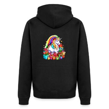 Regenbogen Einhorn Weihnachten für Kinder und Erwachsene - Unisex Premium Bio Zip Hoodie - Schwarz - Hinten - Nico (187cm)