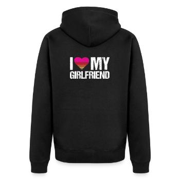 Ich liebe meine Freundin Herz, meine Freundin Vintage - Unisex Premium Bio Zip Hoodie - Schwarz - Hinten - Nico (187cm)