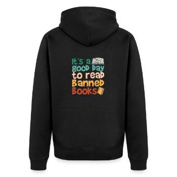 It's a good day to read banned books - Unisex Premium Organic Zip Hoodie - black - Back - Nico (187cm)