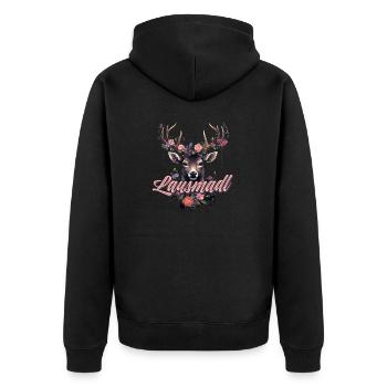 Lausmadl Mädchen Damen Trachtenshirt Kind Madl - Unisex Premium Bio Zip Hoodie - Schwarz - Hinten - Nico (187cm)