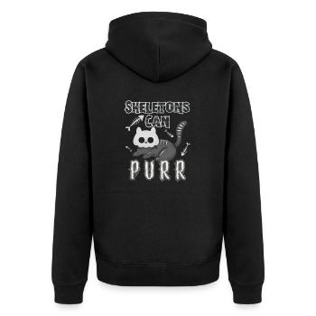"Skelette können schnurren", lustige süße Mumienkatze - Unisex Premium Bio Zip Hoodie - Schwarz - Hinten - Nico (187cm)