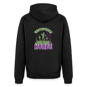 "Unstoppable Horde", Halloween Zombie Horde - Unisex Premium Organic Zip Hoodie - black - Back - Nico (187cm)