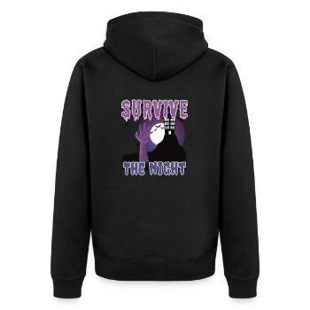 "Überlebe die Nacht", Das Erwachen der Zombies - Unisex Premium Bio Zip Hoodie - Schwarz - Hinten - Nico (187cm)
