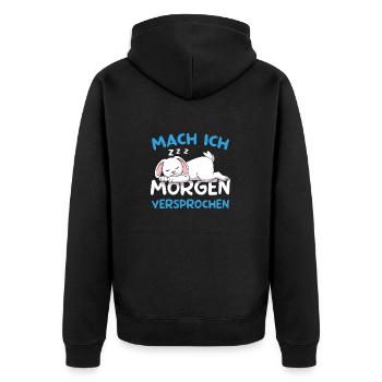 Mach Ich Morgen Versprochen Hase Morgenmuffel - Unisex Premium Bio Zip Hoodie - Schwarz - Hinten - Nico (187cm)