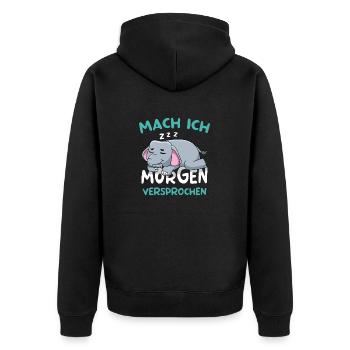 Mach Ich Morgen Versprochen Elefant Morgenmuffel - Unisex Premium Bio Zip Hoodie - Schwarz - Hinten - Nico (187cm)
