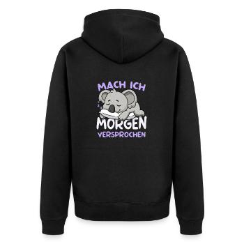 Mach Ich Morgen Versprochen Koala Morgenmuffel - Unisex Premium Bio Zip Hoodie - Schwarz - Hinten - Nico (187cm)