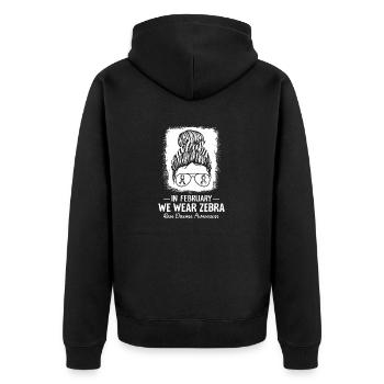 Bewusstsein für seltene Krankheiten Unordentliches Brötchen Zebraband - Unisex Premium Bio Zip Hoodie - Schwarz - Hinten - Nico (187cm)