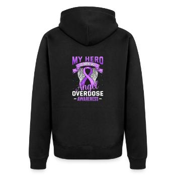 My Hero is Now My Angel Overdose Awareness Support - Veste à capuche bio Premium Unisexe - noir - Dos - Nico (187cm)