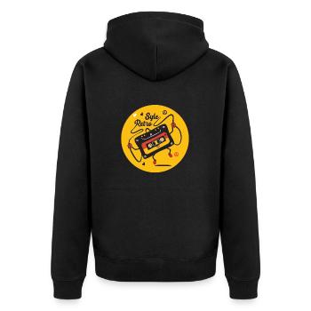 Retro cassette style 70 with humor style BD - Unisex Premium Organic Zip Hoodie - black - Back - Nico (187cm)