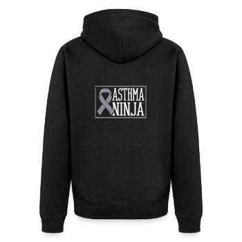Asthma-ninja Asthmakämpfer Wheezy - Unisex Premium Bio Zip Hoodie - Schwarz - Hinten - Nico (187cm)