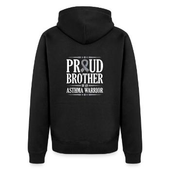 Stolzer Bruder Eines Asthma-kriegers Unterstützt - Unisex Premium Bio Zip Hoodie - Schwarz - Hinten - Nico (187cm)