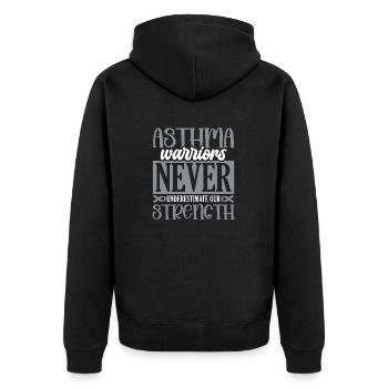 Asthmakrieger Unterschätzen Nie Den Asthmakämpfer - Unisex Premium Bio Zip Hoodie - Schwarz - Hinten - Nico (187cm)