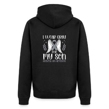 Ich Trage Grau Für Meinen Sohn - Unisex Premium Bio Zip Hoodie - Schwarz - Hinten - Nico (187cm)