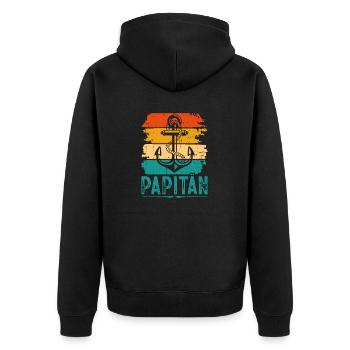 Papitän Kapitän Papa Bootsfahrer Motorboot Vater - Unisex Premium Bio Zip Hoodie - Schwarz - Hinten - Nico (187cm)