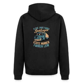 Echte Männer fahren LKW Fahrer - Unisex Premium Bio Zip Hoodie - Schwarz - Hinten - Nico (187cm)