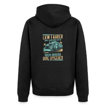 LKW Fahrer Großes Ding Fernfahrer - Unisex Premium Bio Zip Hoodie - Schwarz - Hinten - Nico (187cm)
