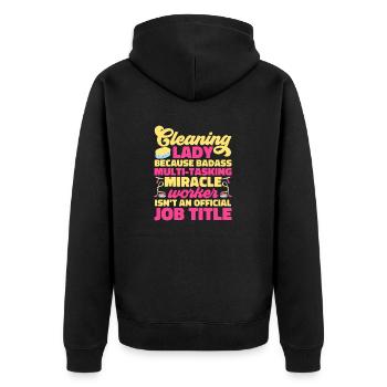Haushaltshilfe Reinigungskraft Haushälterin - Unisex Premium Bio Zip Hoodie - Schwarz - Hinten - Nico (187cm)