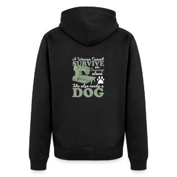 A woman cannot survive on sewing alone - Unisex Premium Organic Zip Hoodie - black - Back - Nico (187cm)