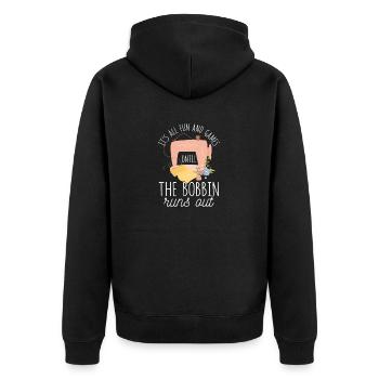 Es ist alles Spaß und Spiele, bis die Spule läuft - Unisex Premium Bio Zip Hoodie - Schwarz - Hinten - Nico (187cm)