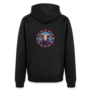 Glasmalerei - Stilvolle bunte Kuh - Unisex Premium Bio Zip Hoodie - Schwarz - Hinten - Nico (187cm)