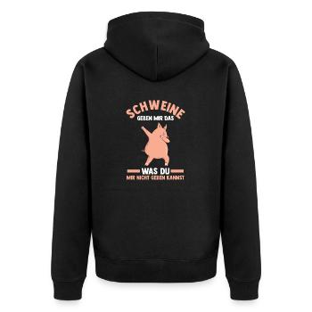 Ferkel Landwirt Bauer Bauernhof Schweine - Unisex Premium Bio Zip Hoodie - Schwarz - Hinten - Nico (187cm)