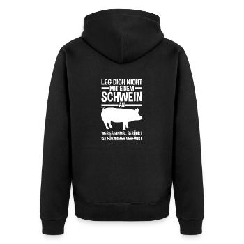 Ferkel Landwirt Bauer Bauernhof Schweine - Unisex Premium Bio Zip Hoodie - Schwarz - Hinten - Nico (187cm)