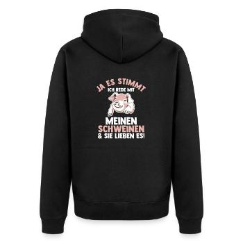 Ferkel Landwirt Bauer Bauernhof Schweine - Unisex Premium Bio Zip Hoodie - Schwarz - Hinten - Nico (187cm)