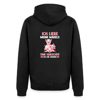 Ferkel Landwirt Bauer Bauernhof Schweine - Unisex Premium Bio Zip Hoodie - Schwarz - Hinten - Nico (187cm)