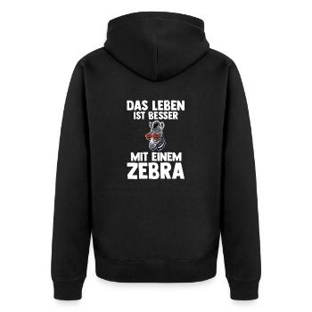 Zebra - Unisex Premium Bio Zip Hoodie - Schwarz - Hinten - Nico (187cm)