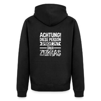 Zebra - Unisex Premium Bio Zip Hoodie - Schwarz - Hinten - Nico (187cm)