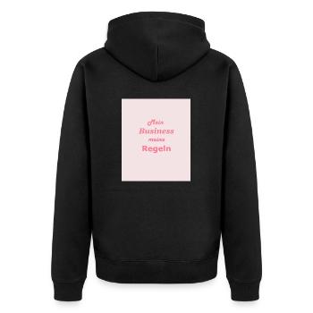 Mein Business meine Regeln - Unisex Premium Bio Zip Hoodie - Schwarz - Hinten - Nico (187cm)