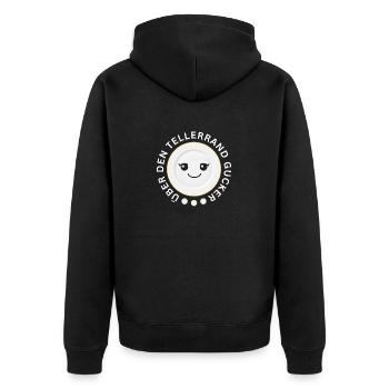 Über Den Tellerrand Gucker - Unisex Premium Bio Zip Hoodie - Schwarz - Hinten - Nico (187cm)