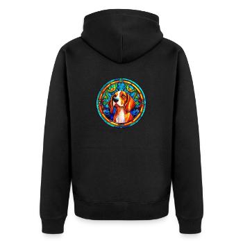 Stilvoller und trendiger Beagle - Künstlerische Glasmalerei - Unisex Premium Bio Zip Hoodie - Schwarz - Hinten - Nico (187cm)