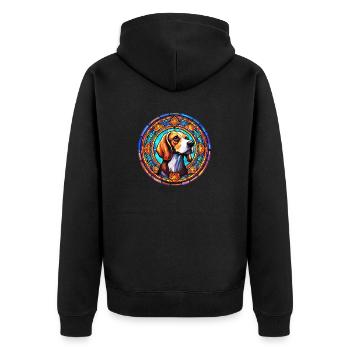 Lustige Mosaikkunst - Glasmalerei Beagle - Unisex Premium Bio Zip Hoodie - Schwarz - Hinten - Nico (187cm)