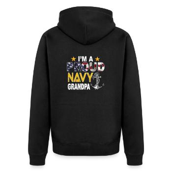 Proud Navy Grandpa - Stolzer Navy Opa - Unisex Premium Organic Zip Hoodie - black - Back - Nico (187cm)