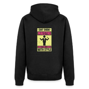 Lustiger Manager Chor Scheiße Show Maestro - Unisex Premium Bio Zip Hoodie - Schwarz - Hinten - Nico (187cm)