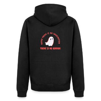 Where There Is No Imagination There Is No Horror - Unisex Premium Bio Zip Hoodie - Schwarz - Hinten - Nico (187cm)